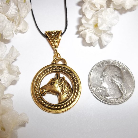 Gold Horse Necklace Pendant Charm Jewelry Set Colt Mare Gift Idea Unisex 5386 - Picture 3 of 10